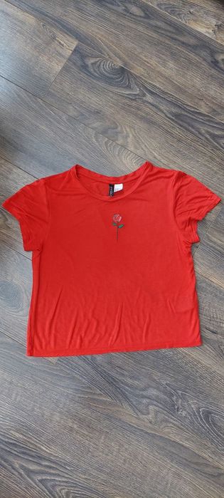 Bluzka damska T-shirt czerwony H&M XS