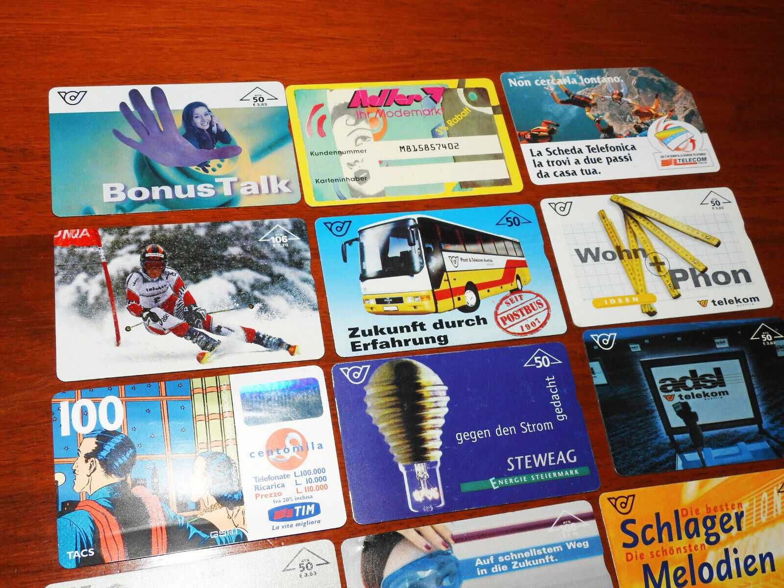 Kolekcja 14 zagranicznych kart telefonicznych
