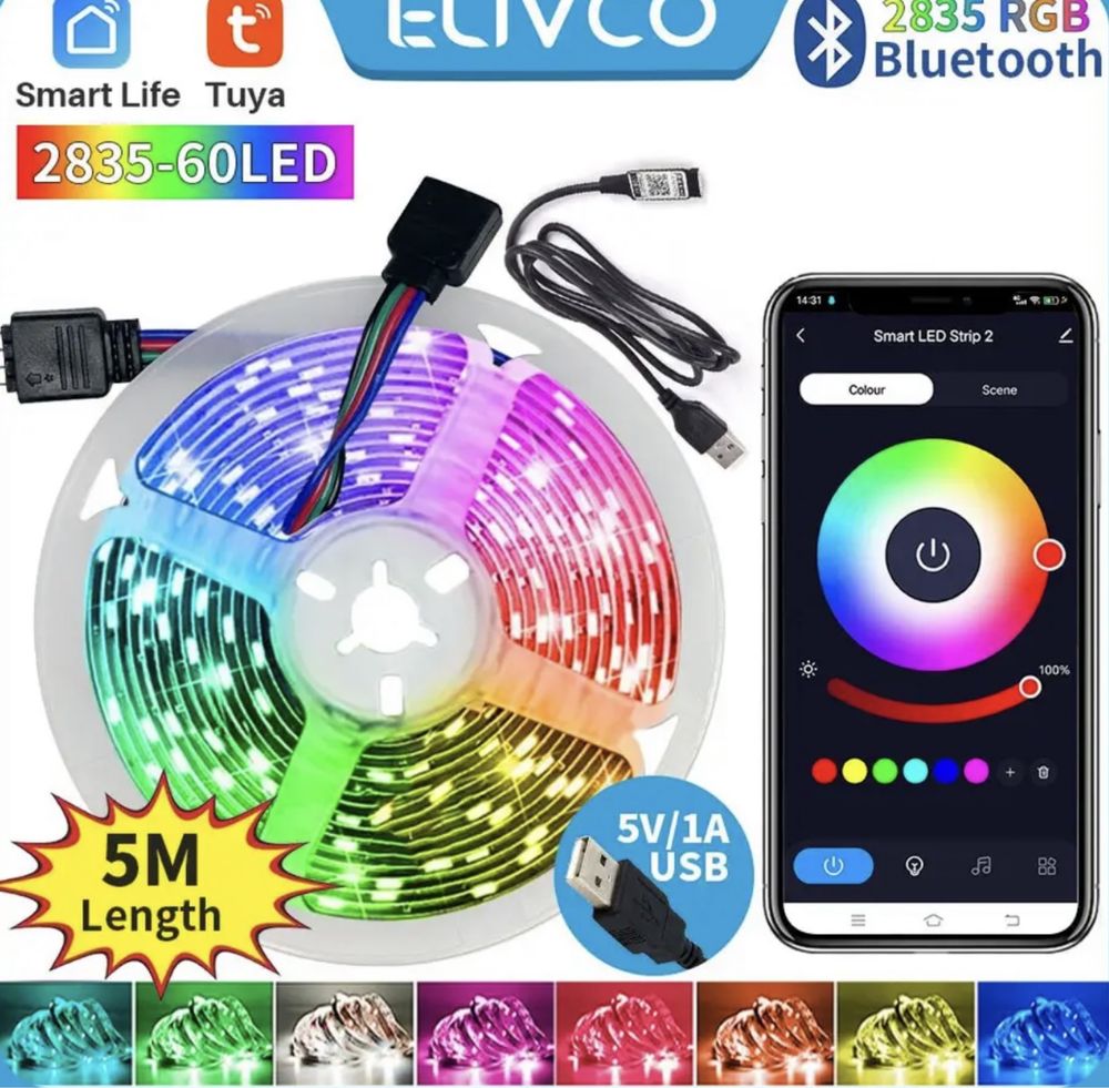 FITA de Luzes LED 5 Metros App Bluetooth NOVA