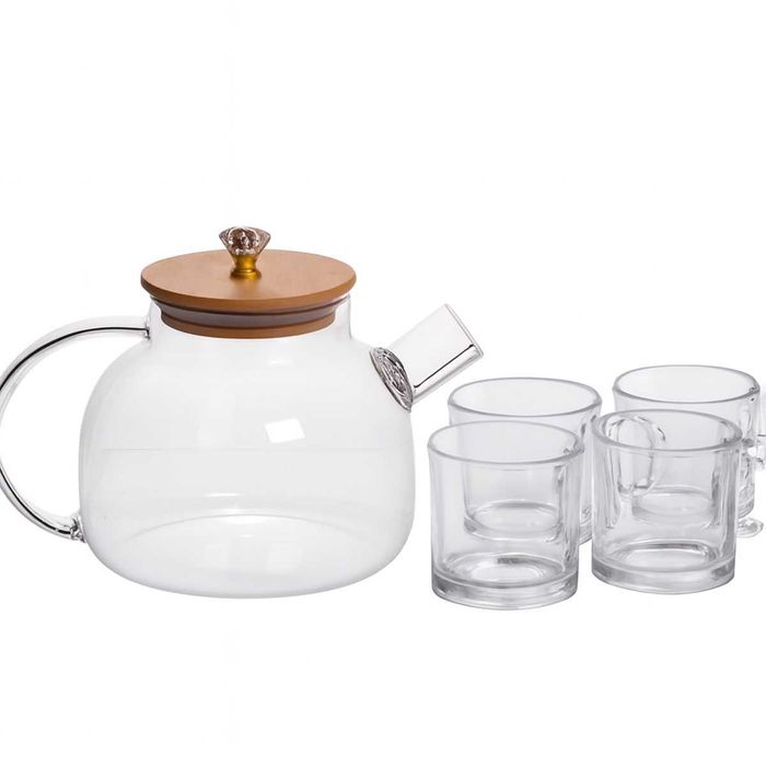 Чайний набір із товстого скла 5 предметів на 4 персони