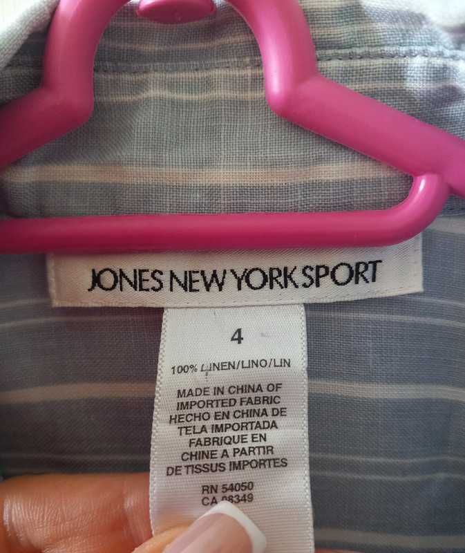 Jones New York Sport blękitna lniana koszula bluzka w paseczki