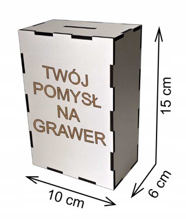 Skarbonka z własnym grawerem, dowolna grafika PERSONALIZACJA biała