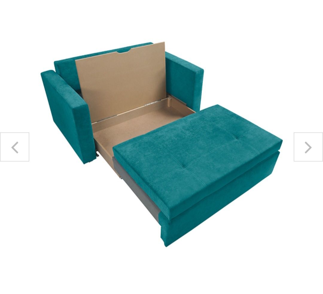 Turkusowa sofa z funkcją spania i pojemnikiem na pościel