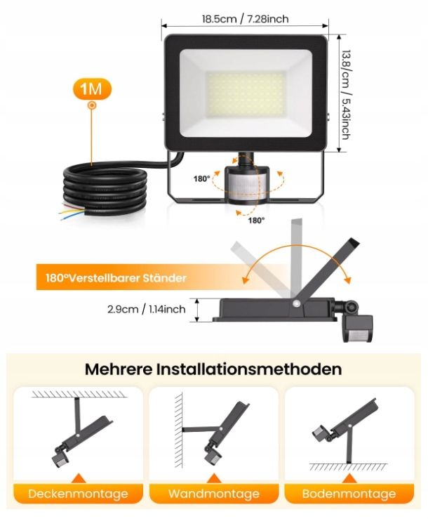 MEIKEE 60W LED Spotlight Zewnętrzny Czujnik Ruchu 5640LM