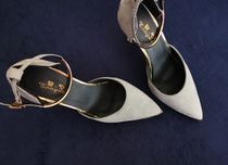 szare buty na obcasie 36 złote okucia
