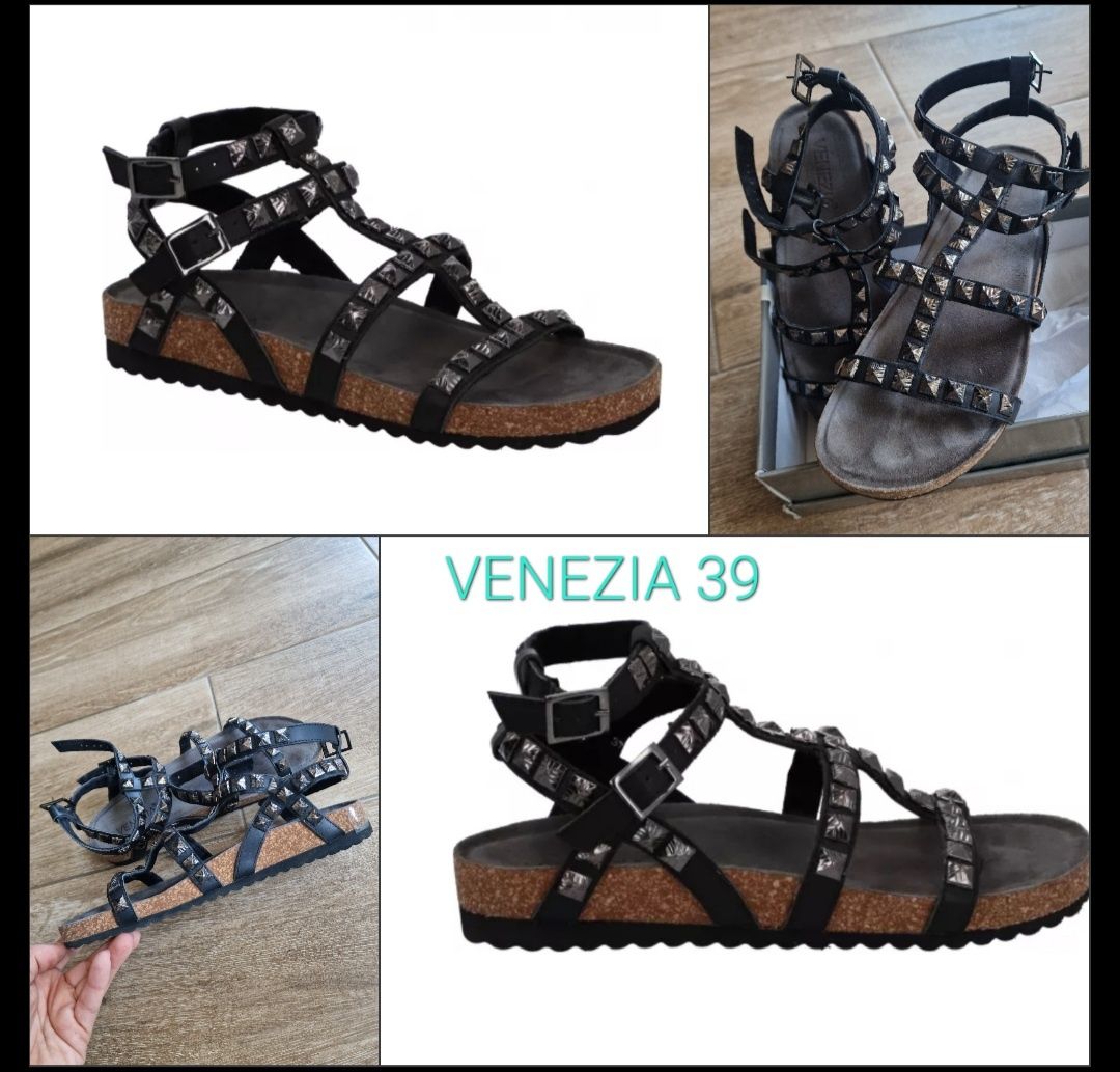Venezia sandały rzymianki 39 skórzane ćwieki nity