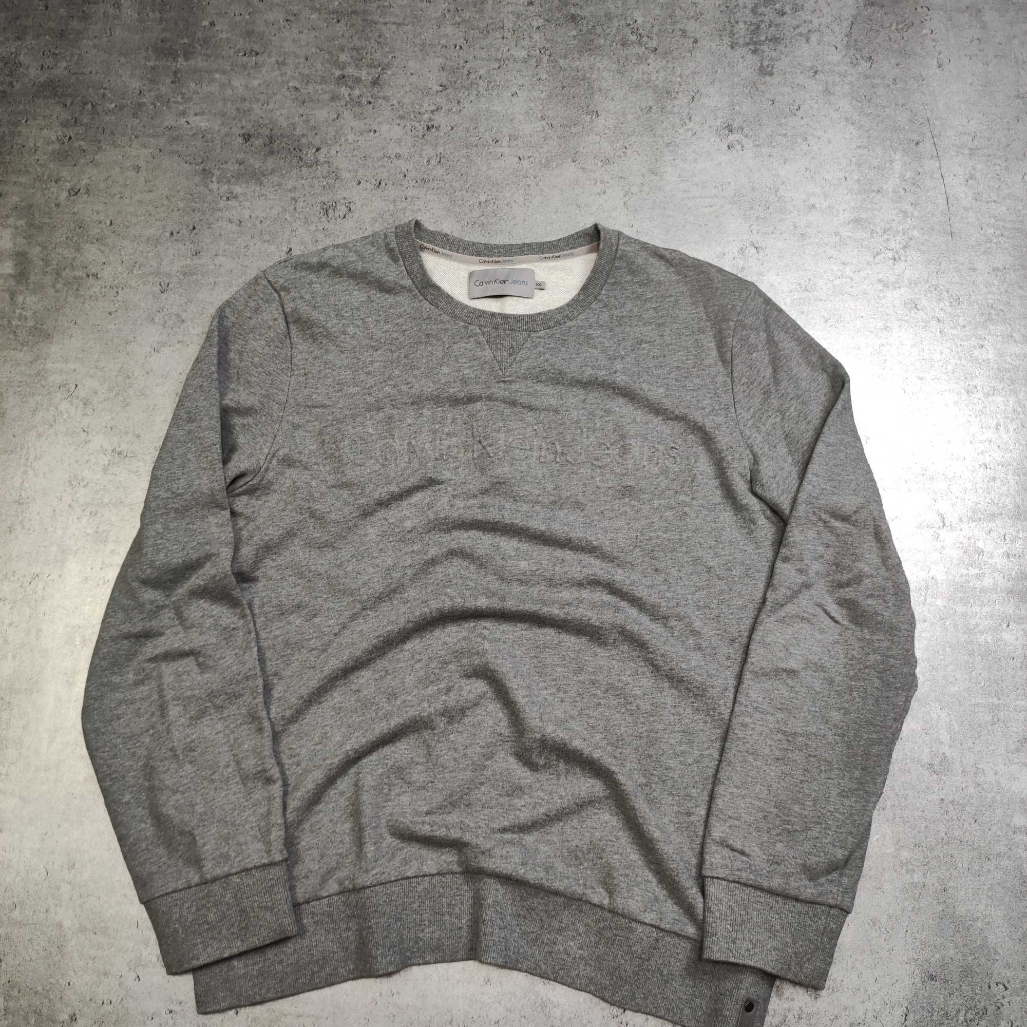 MĘSKA Bluza bez Kaptura Duże Logo 3D Calvin Klein Jeans Szara Casual