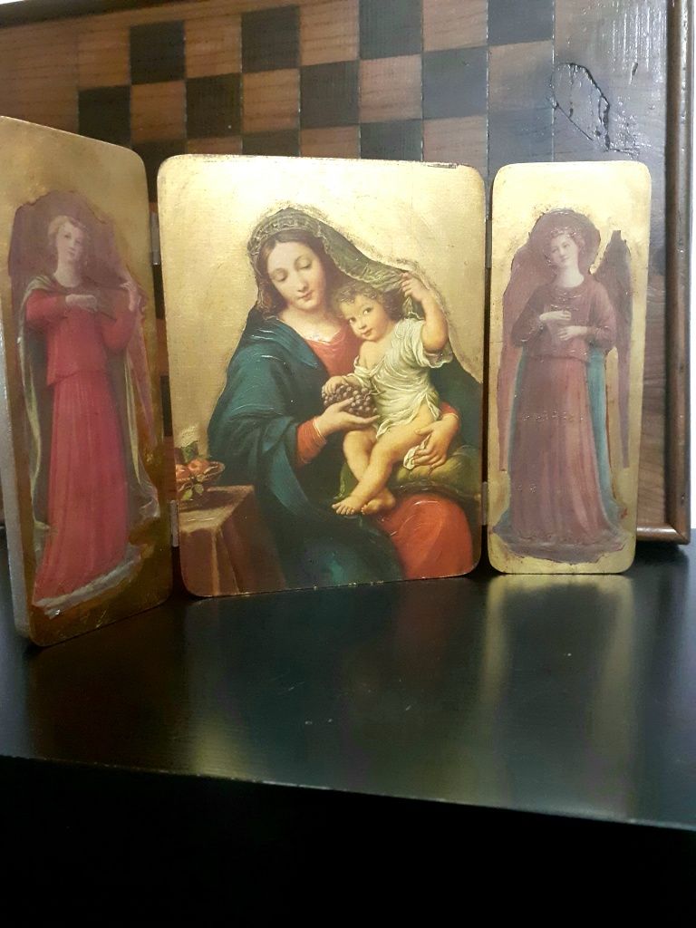 Quadro Triptico 1650 Pierre Mignard vintage Replica madeira