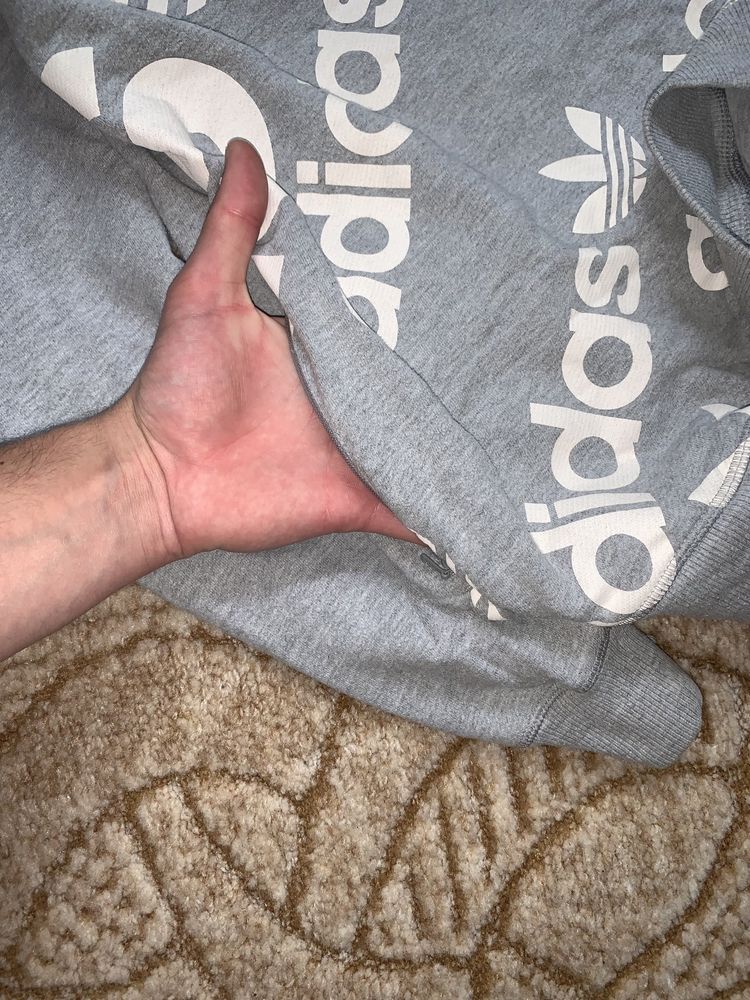 Серый винтажный  оригинальный свитшот кофта худи adidas адидас адик