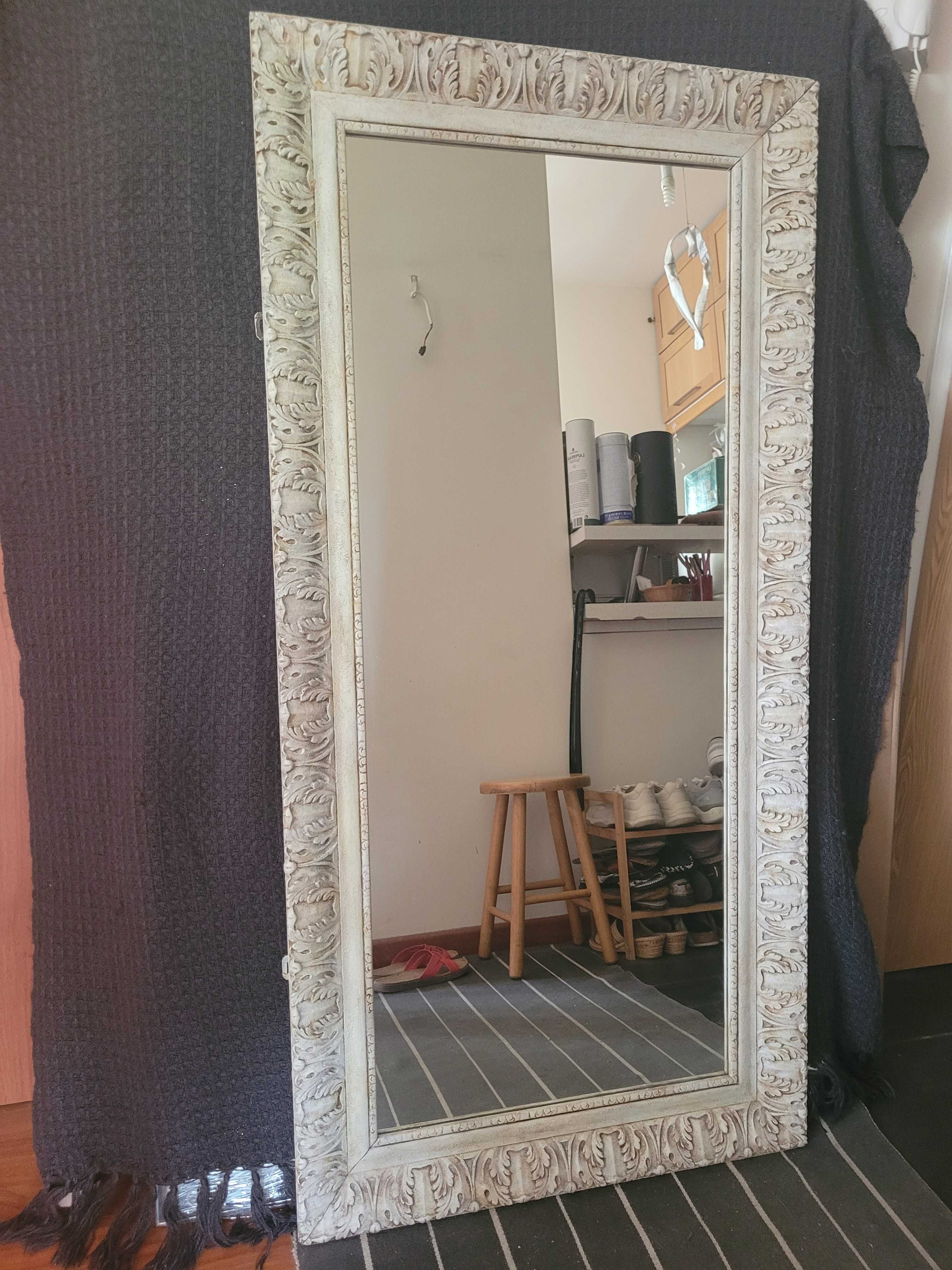 Lustro duze 140x70 w ozdobnej ramie ecru z drewna, "postarzane"