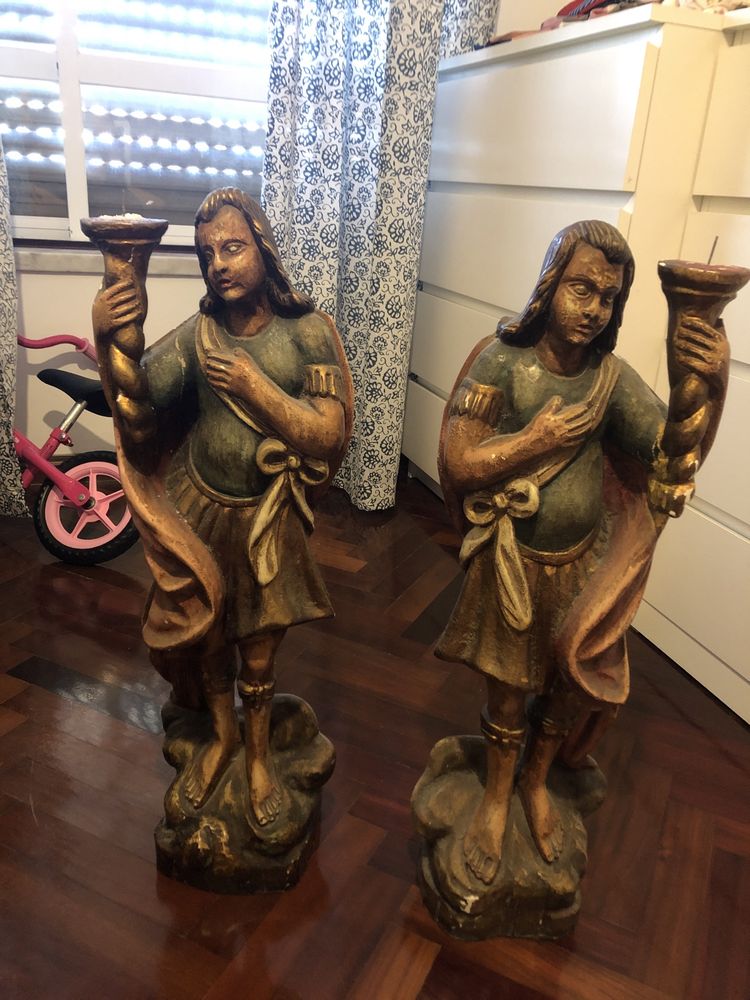 Vendo par de serafins candelabro antigos