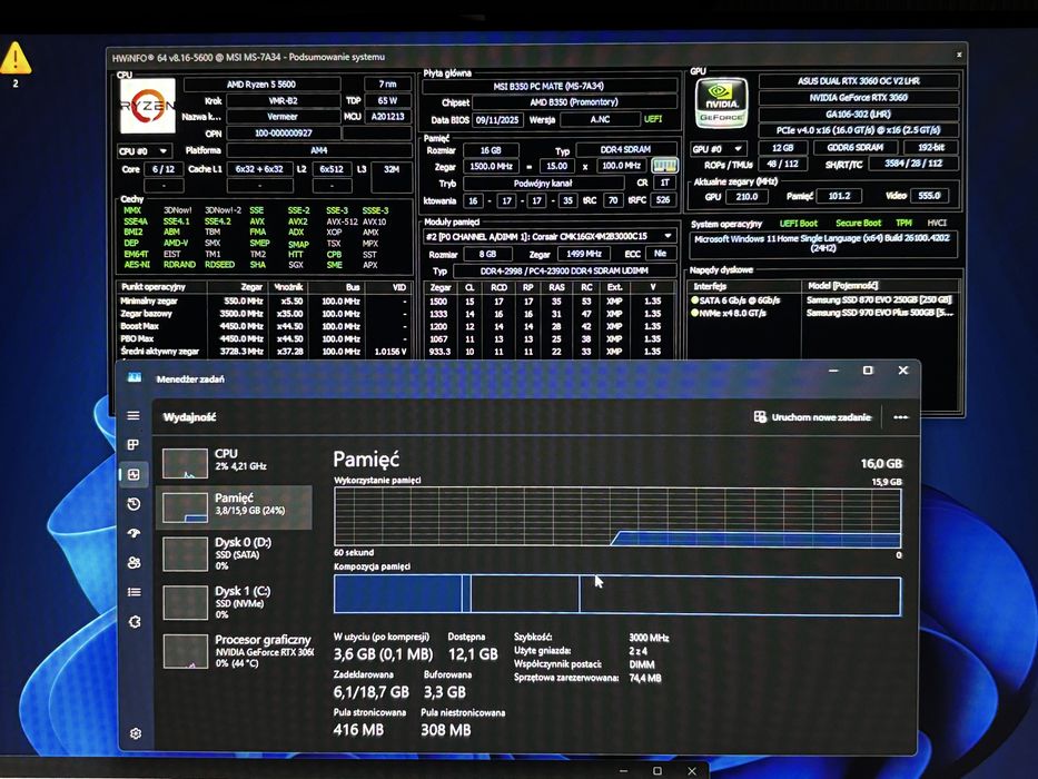 Komputer RTX 3060 12gb | R5 5600 | gamingowy rgb 16gb ram msi