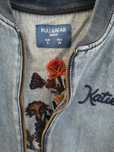 Kurtka jeans bomberka Pull and Bear S kwiaty, haft
