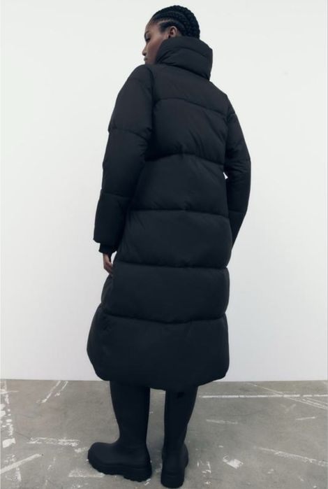 Жіночa довга куртка пуховик ZARA шапка hm