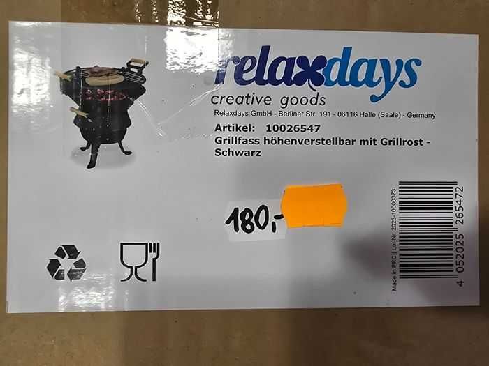 Relaxdays Beczka Żeliwna z rusztem
