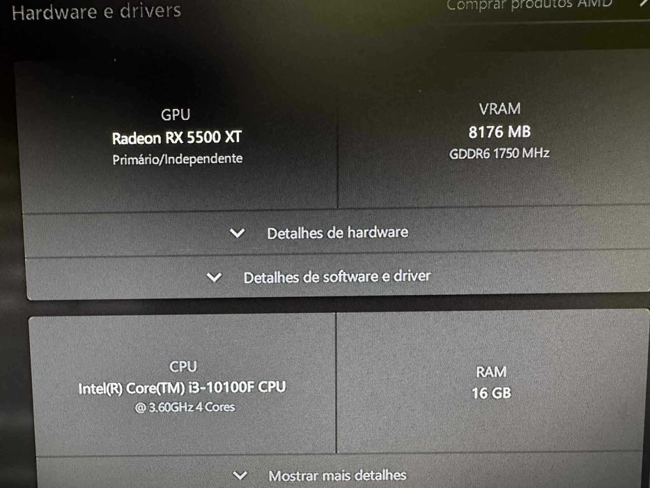 PC Gaming / Trabalho – i3-10100F, RX 5500 XT, 16GB RAM, SSD + HDD