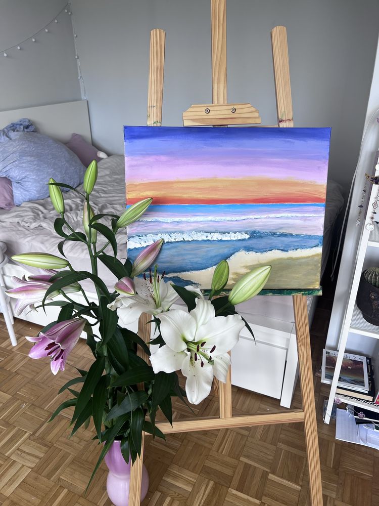 Obraz „Zachod slonca” farby akrylowe ręcznie malowany 40x50