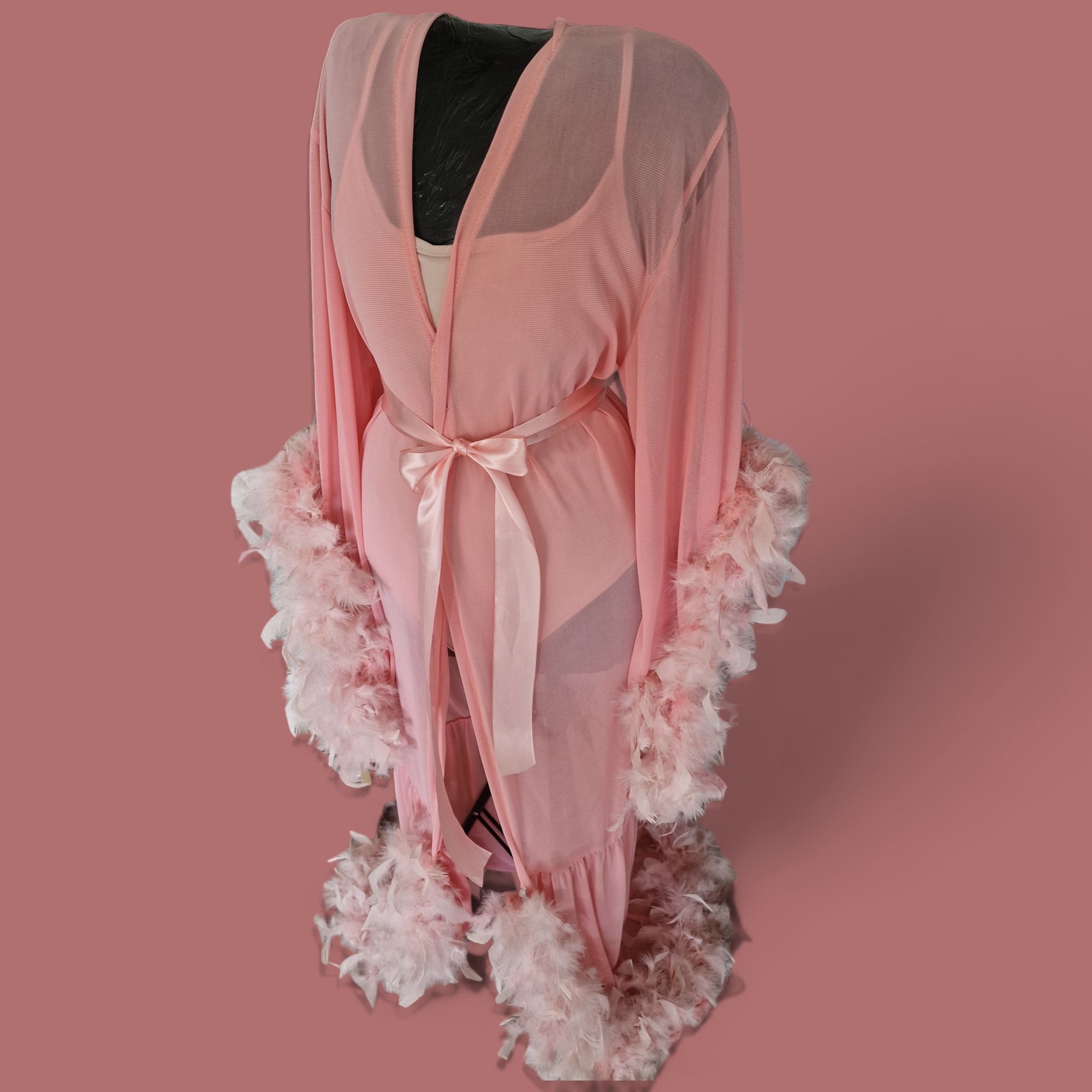 Suknia maxi z piórami do sesji zdjeciowej mobwife handmade XS