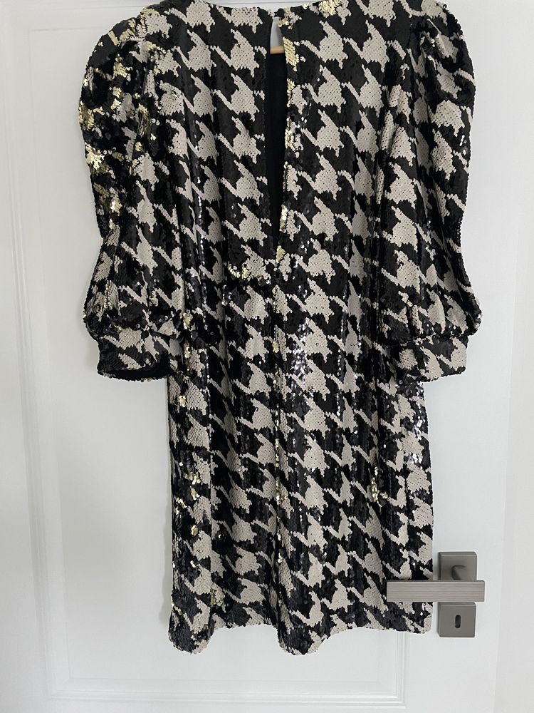 Orginalna sukienka 2w1, cekiny, wzór Chanel, 36, nowa