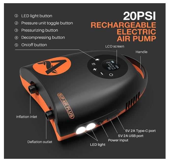 Pompa powietrza do desek SUP 12V 20PSI Awesafe, 12/230V