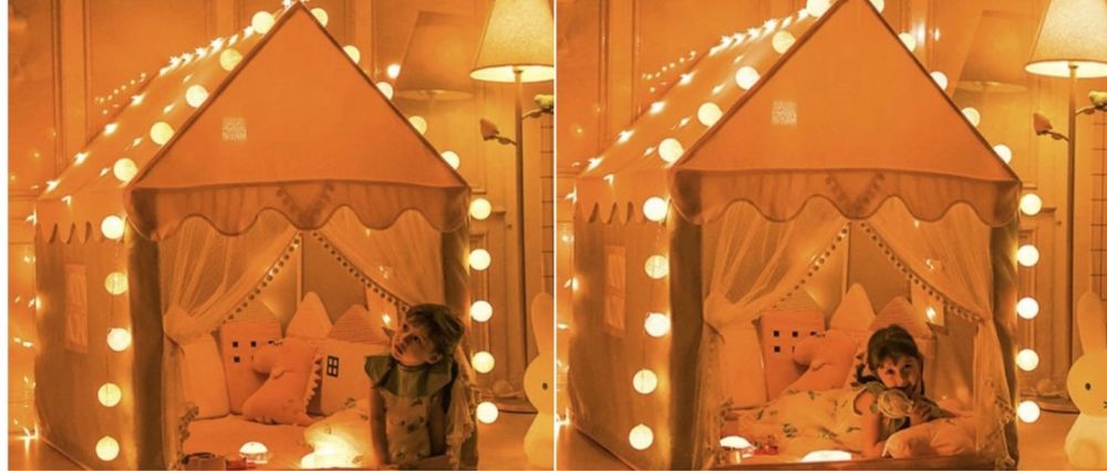 Namiot Domek Zamek z Oświetleniem Lampki Ogrodowy Domowy dla Dzieci