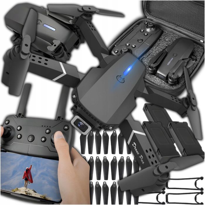 Dron E99 Pro Wifi Etui 2 Kamery Led Hd 3 Akumulatory 1800mah Zestaw Xx