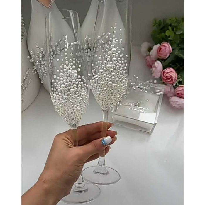 Стильные свадебные бокалы, свечи, весільні келихи, Пишите.