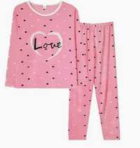piżama damska love 2xl różowa w serduszka komplet bluzka i spodnie