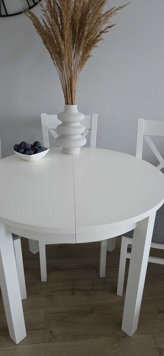 Stół okrągły rozkładany biały