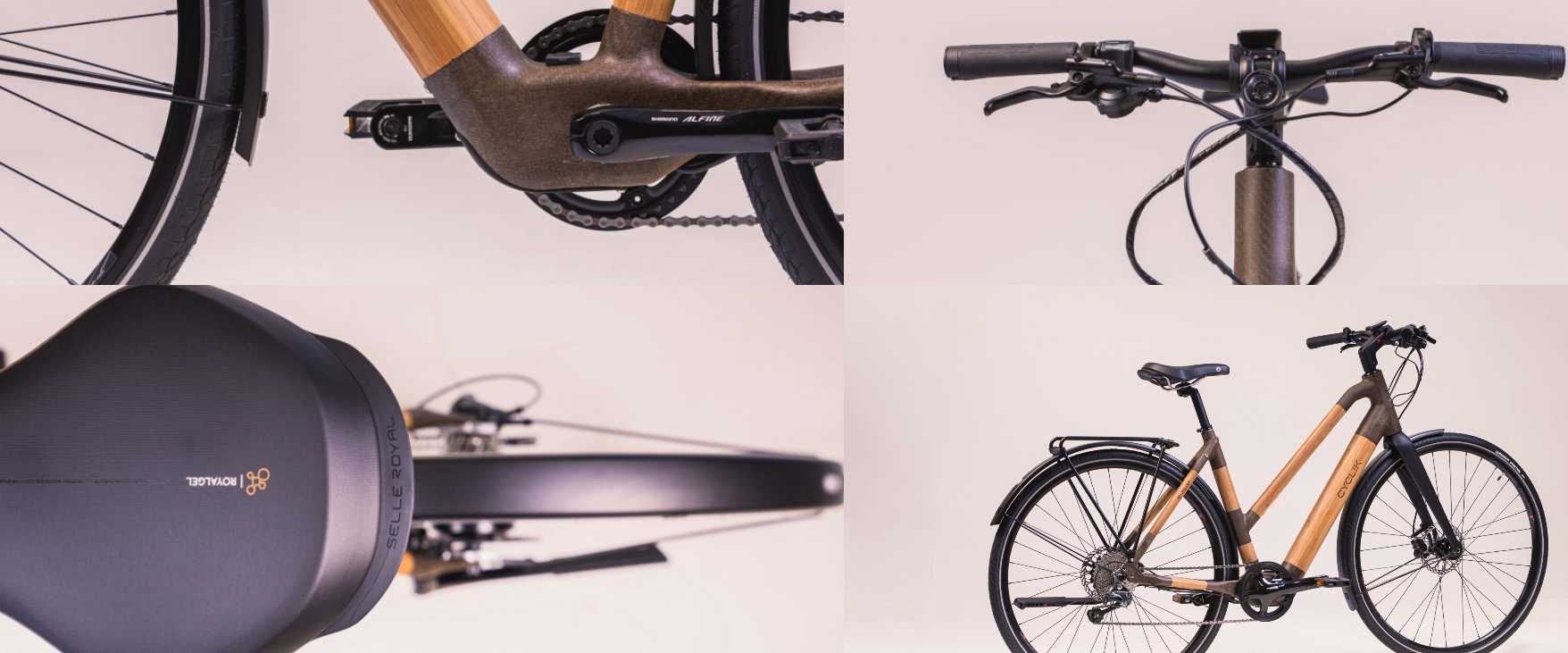 bicicleta eléctrica citadina de bambu e linho Cyclik e-Relief