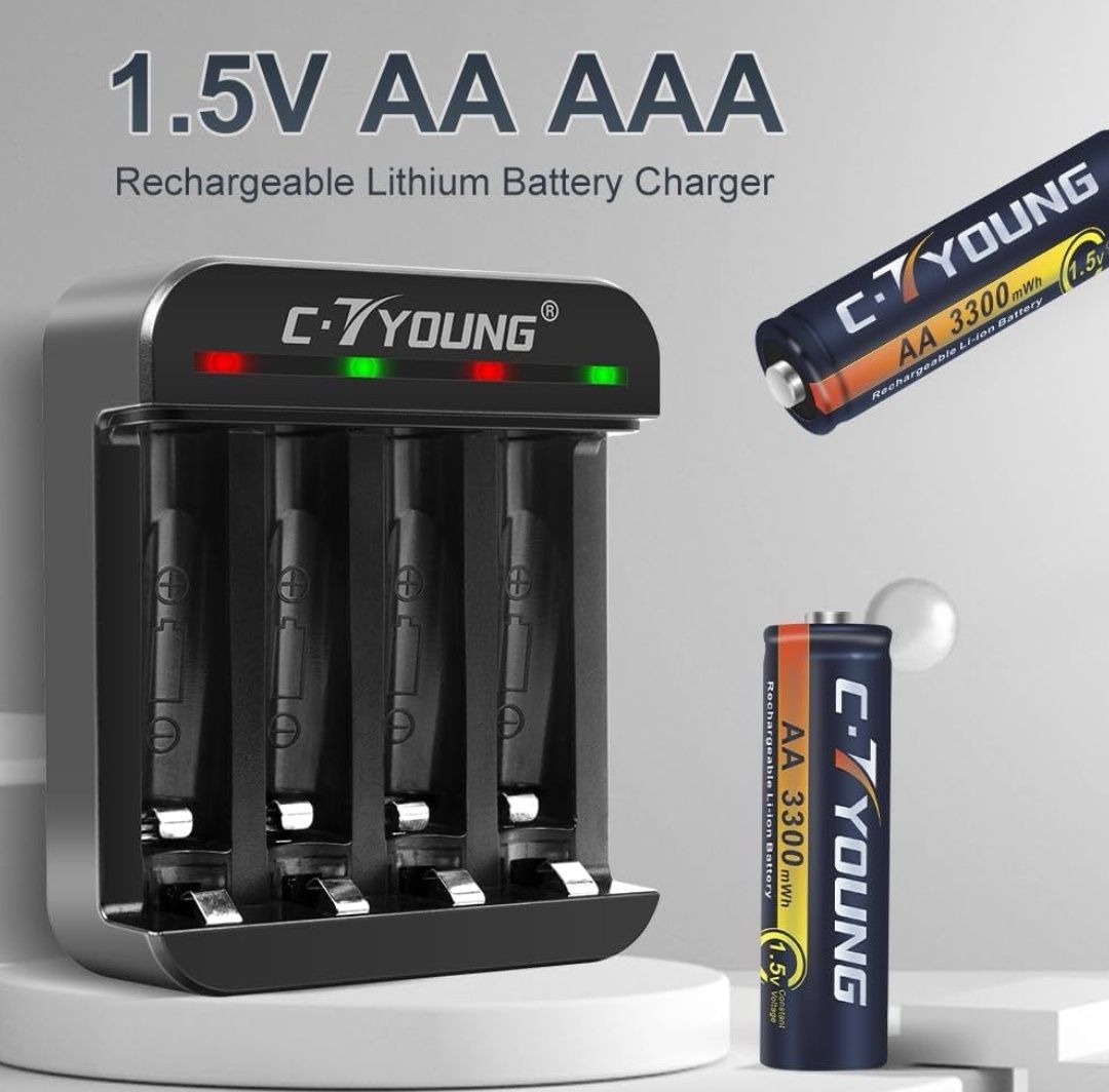 Ładowarka do akumulatorów AA C-TYOUNG z 4 akumulatorami 3300 mAh