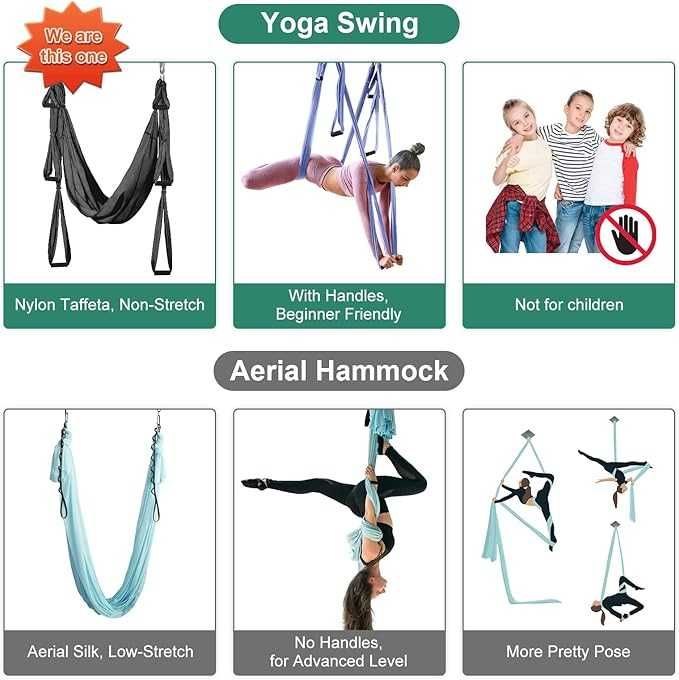 Leogreen Zestaw do jogi powietrznej, hamak do jogi,
