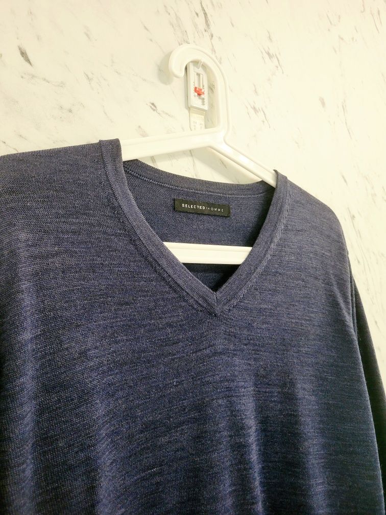 Sweter premium w serek 100% merino skandynawska marka