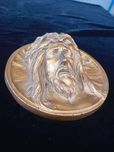 Piękna mosiężna płaskorzeźba ornament medal Jezusa pięknie wykonana !