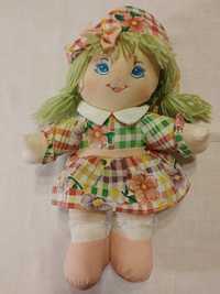 Różowo-zielona bawełniana szmaciana lalka / pluszak / maskotka 35 cm