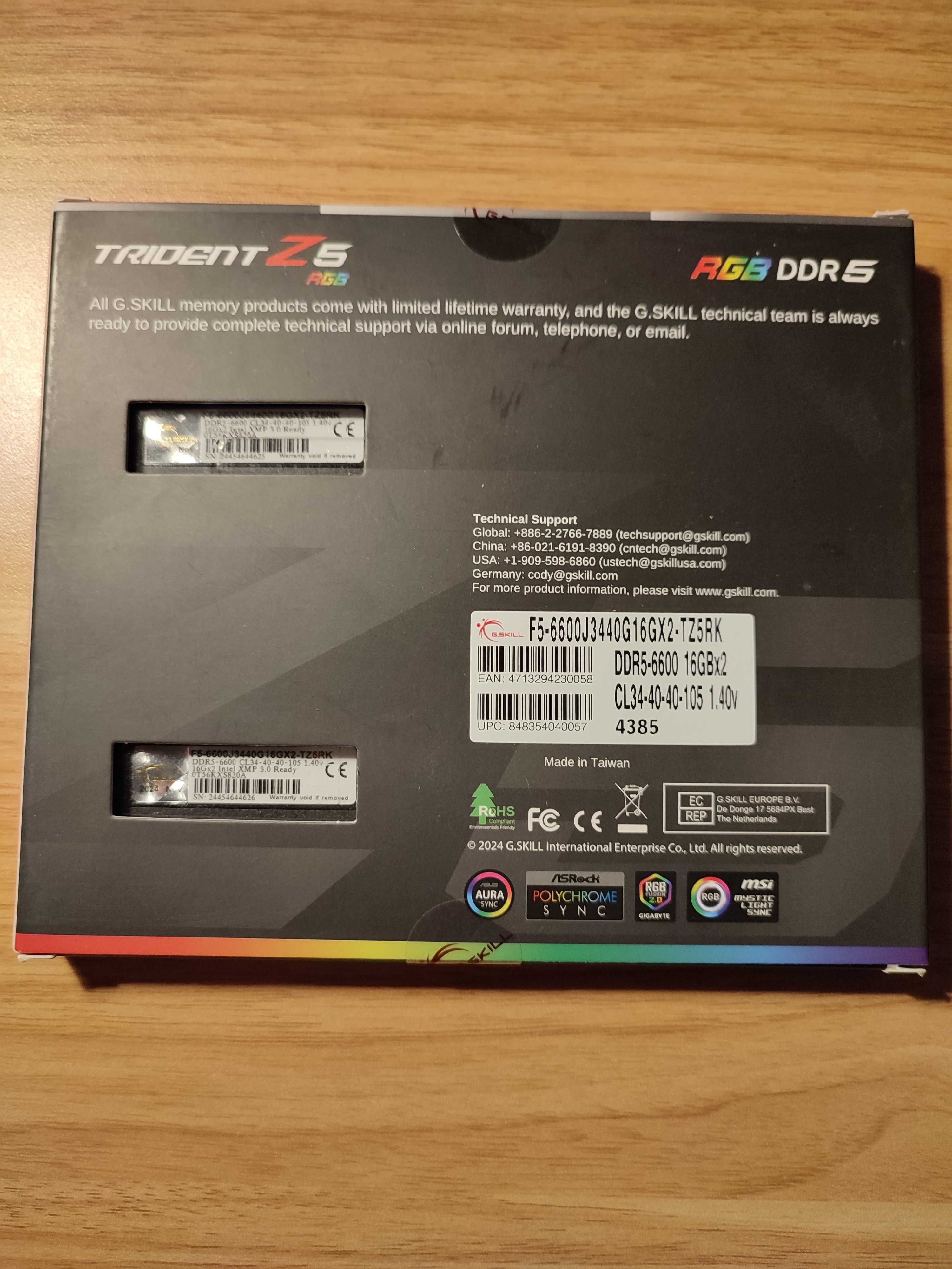 Pamięć RAM G.Skill Trident Z5 DDR5 32Gb (16x2) 6600Mhz CL34 XMP 3.0