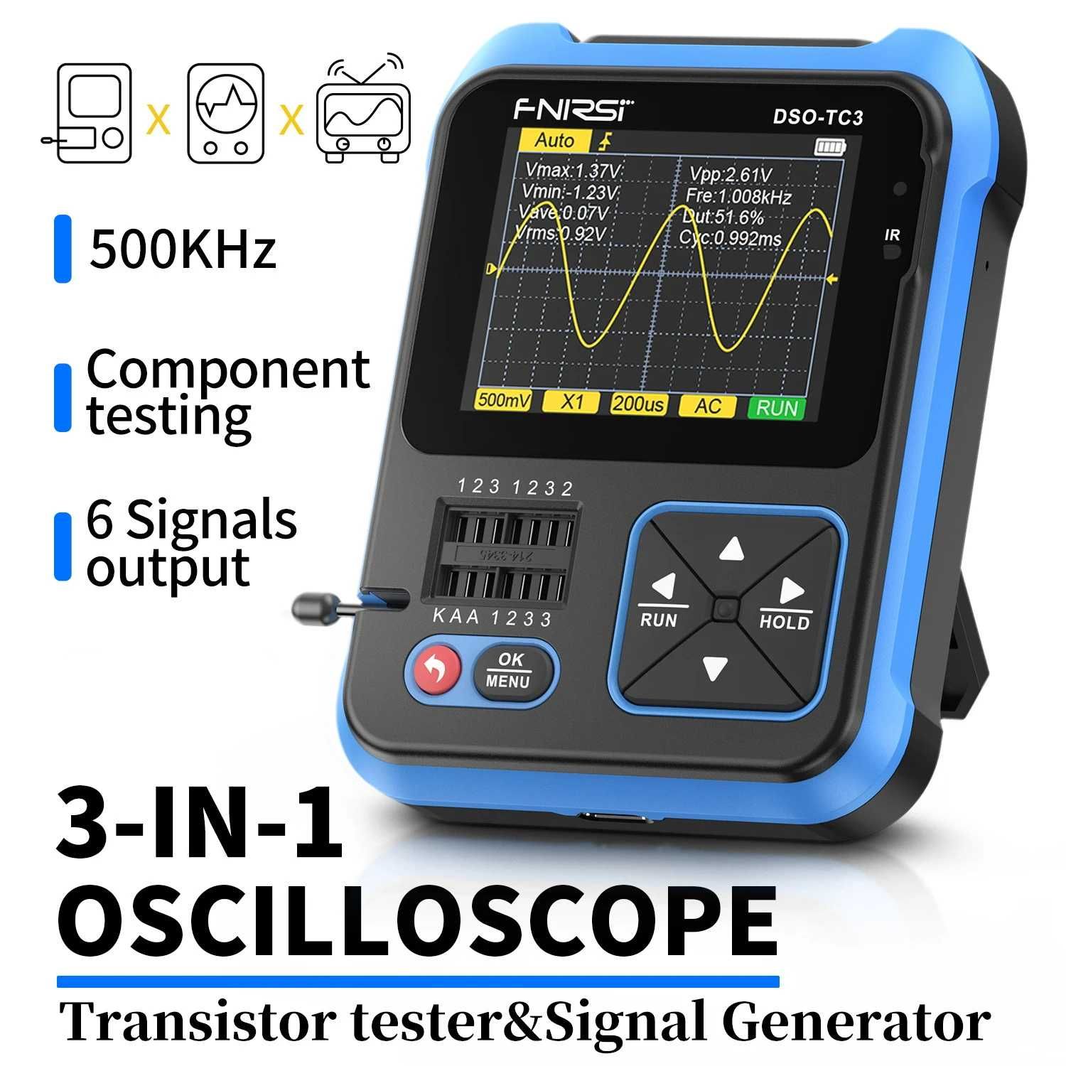 FNIRSI DSO TC2 TC3 осциллограф + генератор + ESR мультитестер, рус.инc