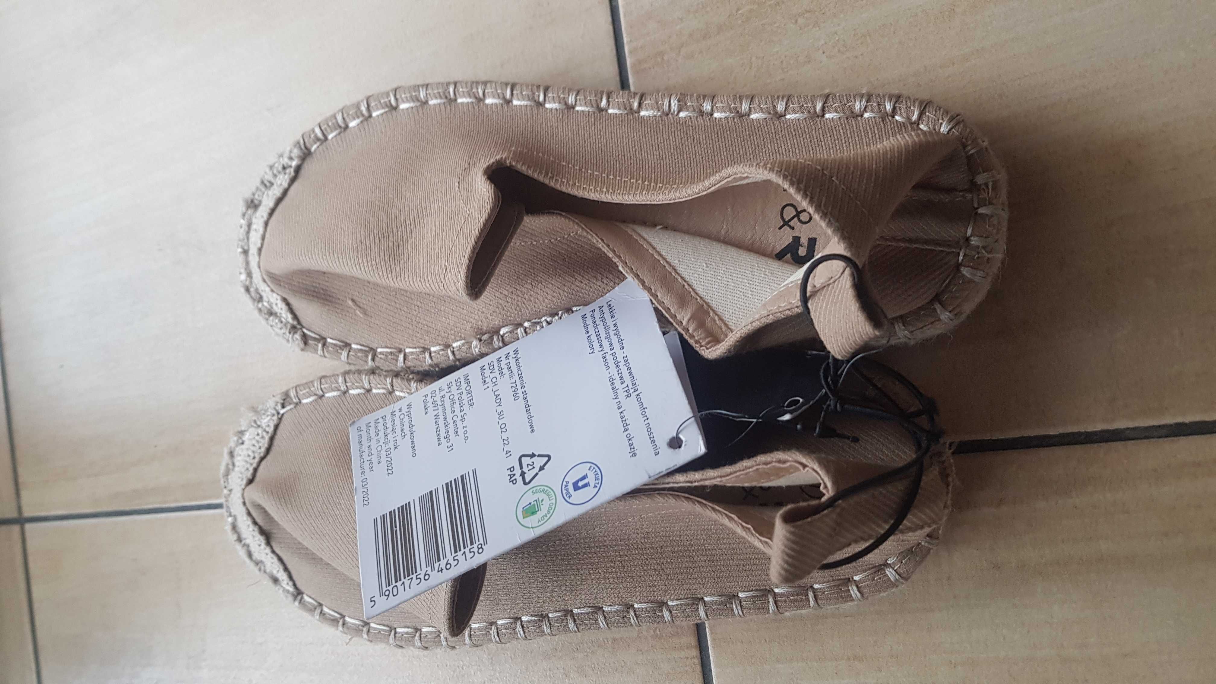 BUTY DAMSKIE espadryle lekkie BEŻ *37 U