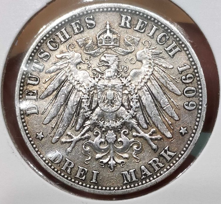 3 marki 1909-A Wilhelm II, Prusy, Cesarstwo Niemieckie, Niemcy