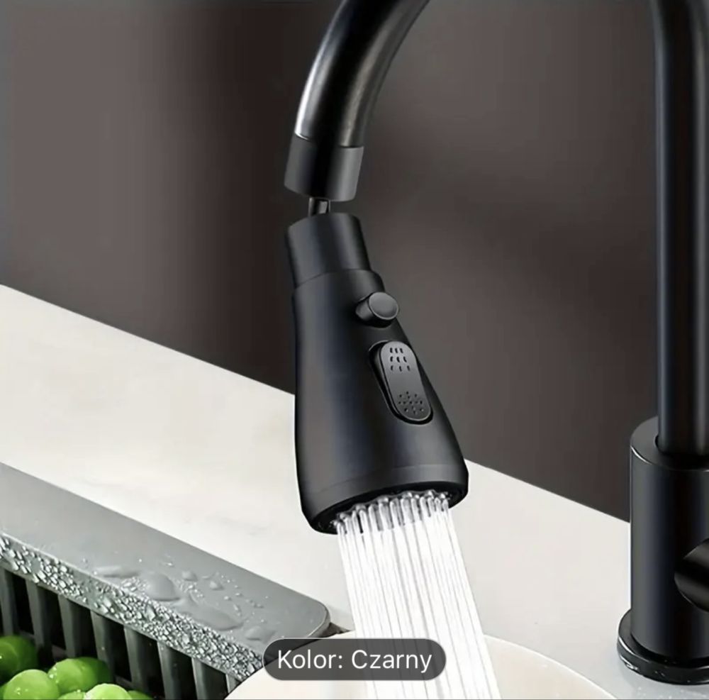 Przedłużacz Kranu Kuchennego AERATOR PERLATOR 3 FUNKCJE 360° CZARNY