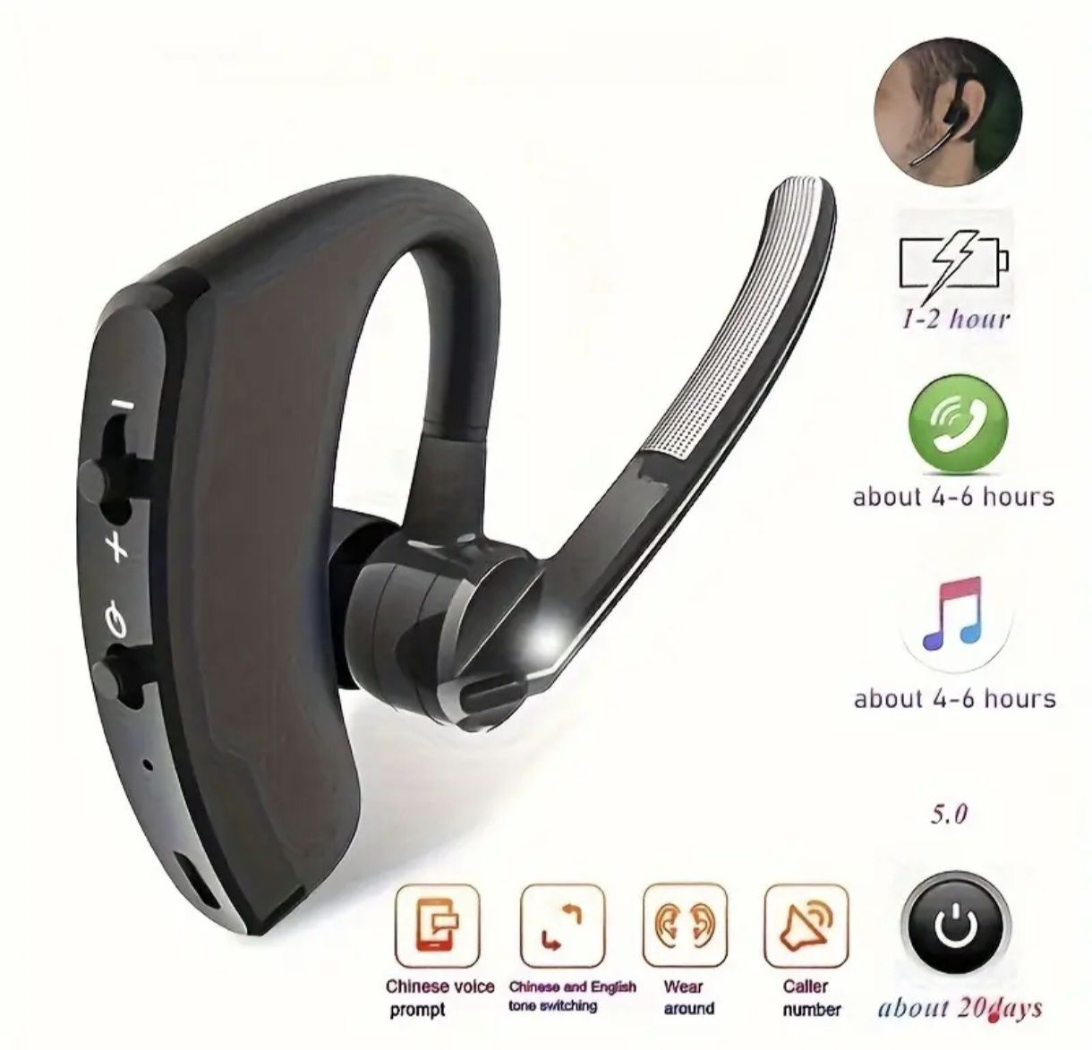 Fone de ouvido sem fios bluetooth