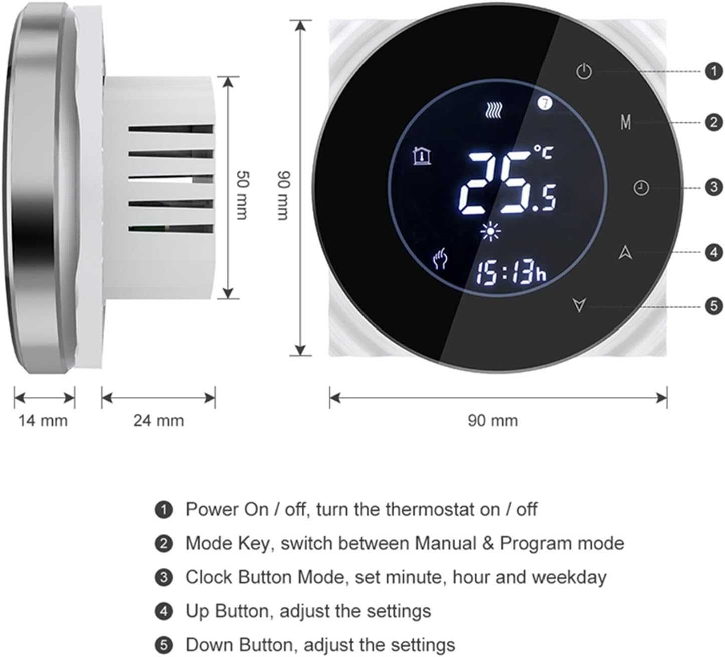 Termostat bezprzewodowy BHT-6000-GBLW Ekran dotykowy LCD