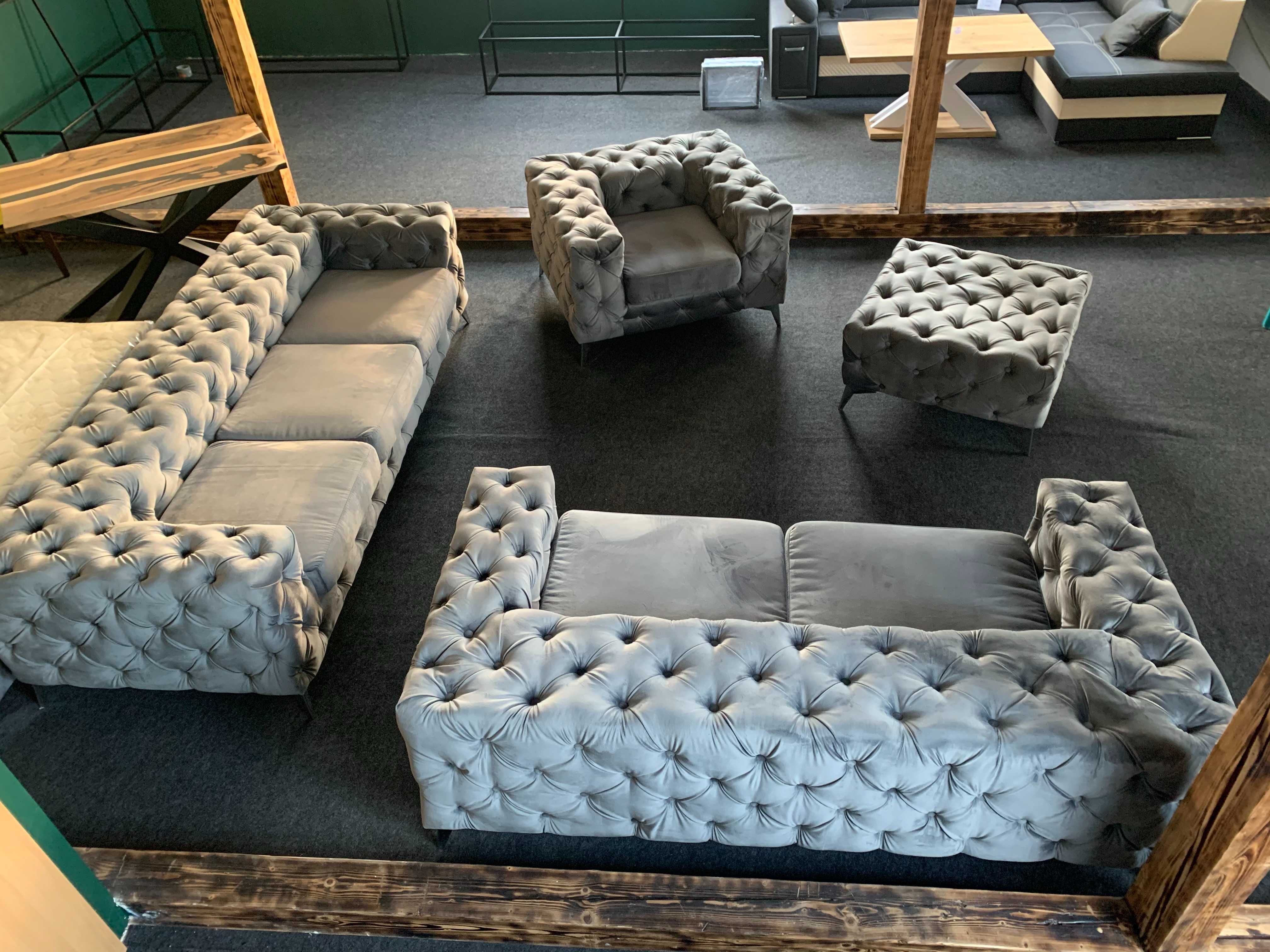 Zestaw Chesterfield Premium 3+2+1+Pufa