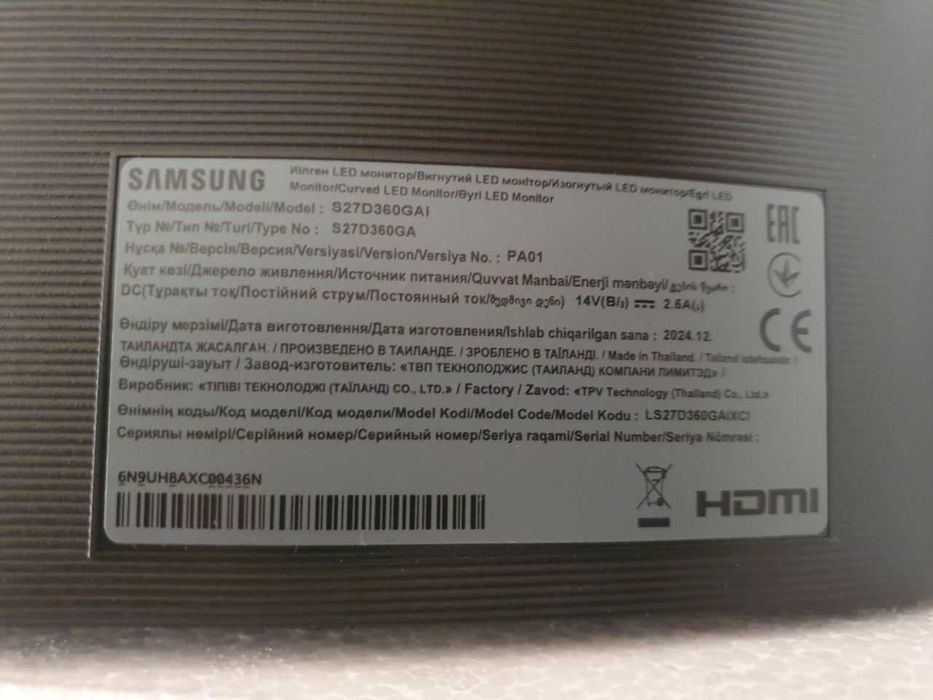 Монитор Samsung 27" Essential S3 LS27D360  VA Black Curved 100Hz (UA)