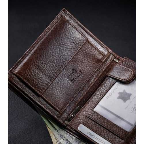 Klasyczny portfel męski brązowy RFID