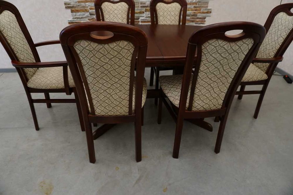 stół mahoniowy rozkładany do 210 cm + 6 krzeseł  (l-145)   rabat  30%