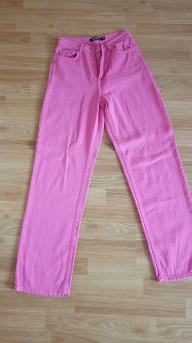 Джинси рожеві, висока посадка, кльош