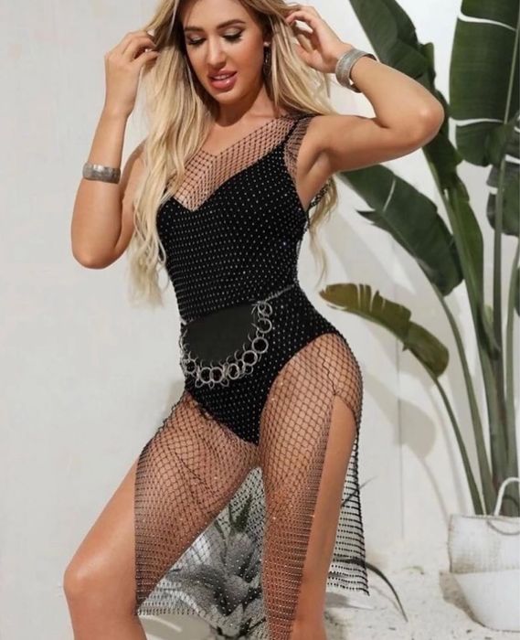 Пляжна довга сукня зі стразами