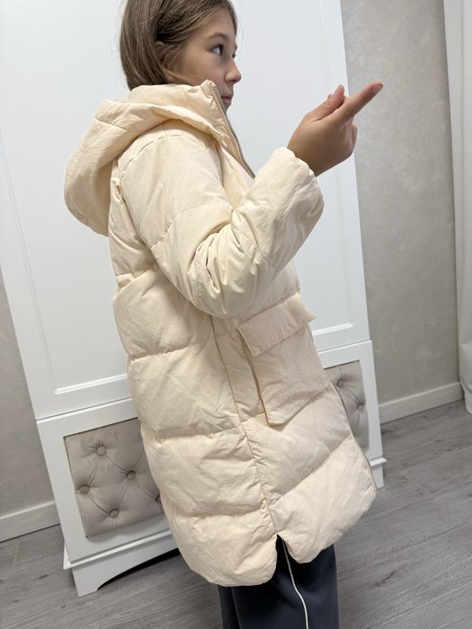 НОВЕ 128-134 натур.ПУХ пуховик молочний довгий куртка зимова zara