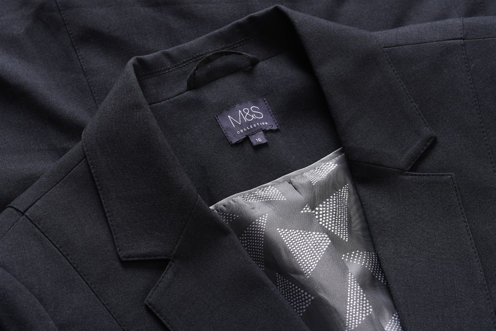 M&S elegancka grafitowa garsonka żakiet ze spódnicą kostium r. 44